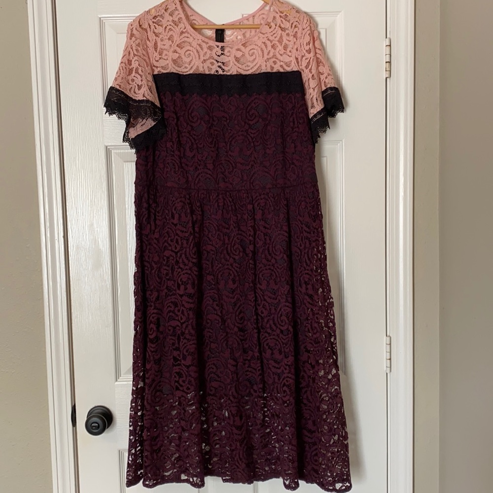 Lane Bryant Pink and Purple Lace Dress